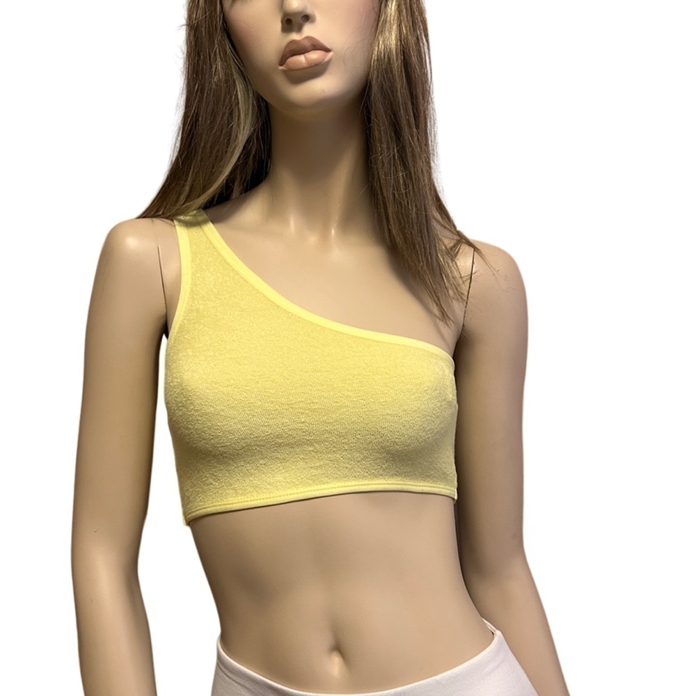 ZARA Crop Top Tank Shirt Cotton Blend Micro Terry One Shoulder Leisure Bra